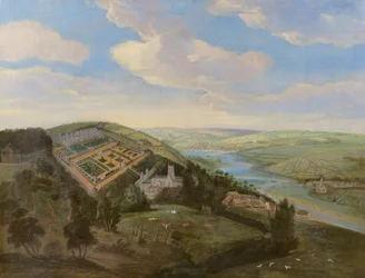 Tawstock Court in Devon, mit Blick auf Barnstable in der Ferne, ca. 1740